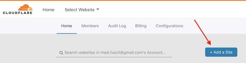 klik pada add a site